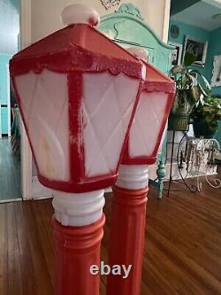 Pair Of Vintage Christmas Empire Blow Mold Lanterns Lamp Posts Light 39.5 Decor