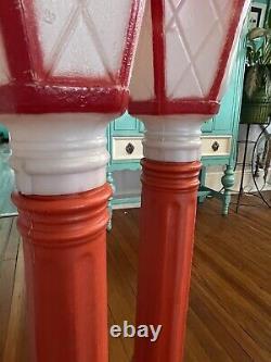 Pair Of Vintage Christmas Empire Blow Mold Lanterns Lamp Posts Light 39.5 Decor