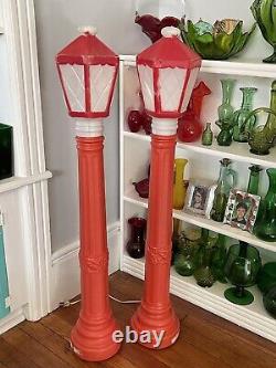 Pair Of Vintage Christmas Empire Blow Mold Lanterns Lamp Posts Light 39.5 Decor