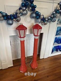 Pair Of Vintage Christmas Empire Blow Mold Lanterns Lamp Posts Light 39.5 Decor