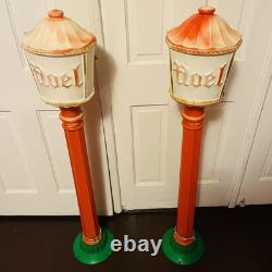 Pair Vintage Empire 48 Lighted Christmas Blow Mold Lamp Post Lanterns Works