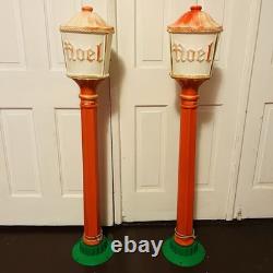 Pair Vintage Empire 48 Lighted Christmas Blow Mold Lamp Post Lanterns Works