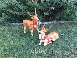 Pair of Blow Mold Reindeer Deer Standing & Laying LED Christmas Light Up 27
