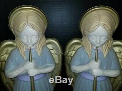 Pair of Vintage TPI Christmas Angels with Trumpets Blow Molds lighted