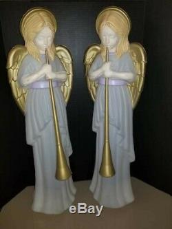 Pair of Vintage TPI Christmas Angels with Trumpets Blow Molds lighted