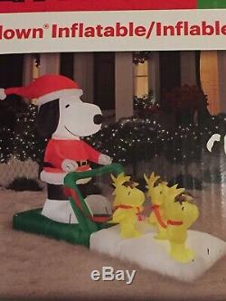 Peanuts Snoopy pushing Woodstock on Sleigh Lighted Christmas Inflatable Airblown