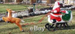 Pivoting Rare Christmas Blow Mold Santa Sleigh Reindeer Sled Yard Decor