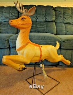 Poloron Reindeer Deer Christmas Blow Mold Light Yard Decor Vtg Santa Sleigh 34