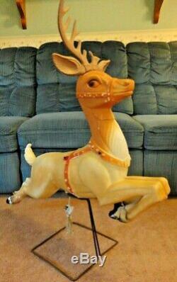 Poloron Reindeer Deer Christmas Blow Mold Light Yard Decor Vtg Santa Sleigh 34