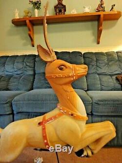 Poloron Reindeer Deer Christmas Blow Mold Light Yard Decor Vtg Santa Sleigh 34