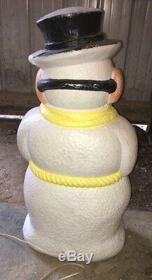 Poloron Snowman With Broom & Yellow Scarf 31 Lighted Blow Mold Christmas Decor