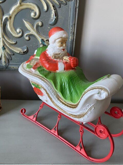 Poloron Rare Vintage Santa In Sleigh Blow Mold