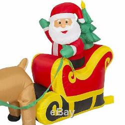 Pre-Lit Inflatable Christmas Santa Claus Sleigh And Reindeer Decor With Lights, St