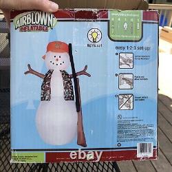 RARE! 2008 Gemmy 8ft Airblown Inflatable Deer Hunter SNOWMAN Christmas Yard