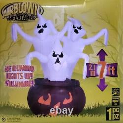 RARE 7ft Gemmy Airblown Inflatable Halloween 3 Ghosts in Black Pumpkin