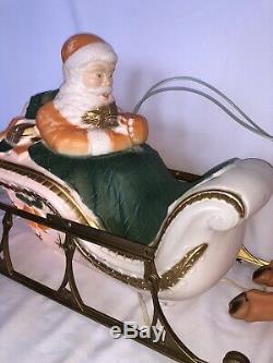 RARE Blow Mold Santa Sleigh With Reindeer Unmarked Outdoor Christmas Lighted