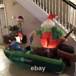 RARE Christmas Santa And Elf Fishing Boat Inflatable Airblown Blow Up #2205