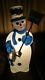 Rare Christmas Blue Silver Snowman With Shovel Blow Mold Light Up Lawn Decoration