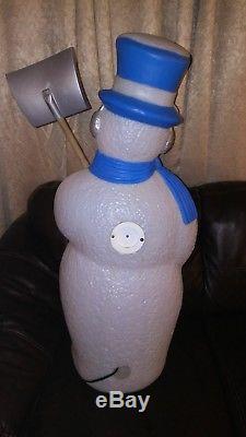 RARE Christmas blue silver Snowman with shovel blow mold light up lawn decoration
