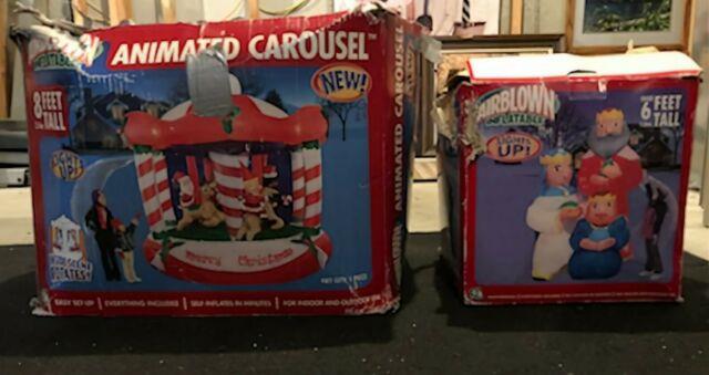 Rare Gemmy Air Blown Inflatable Animated Carousel & Wise Men Inflatable