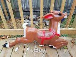 RARE Giant Santa Claus Sleigh Reindeer Noel Christmas Blow Mold Light Illuminate