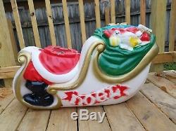 RARE Giant Santa Claus Sleigh Reindeer Noel Christmas Blow Mold Light Illuminate