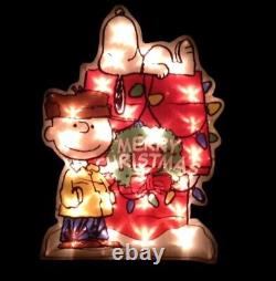 RARE Merry Christmas Peanuts Snoopy Charlie Brown Lighted Wreath Yard Decor -