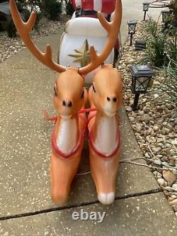 RARE VTG Reindeer Empire Blow Mold Lot With Waving Santa Claus Sleigh VIDEO