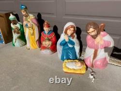RARE Vintage Blow mold Nativity 9pc Large Set Indoor Outdoor Christmas