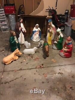 RARE Vintage Empire 12 piece Table Top Nativity Set Blow Mold Lighted Christmas