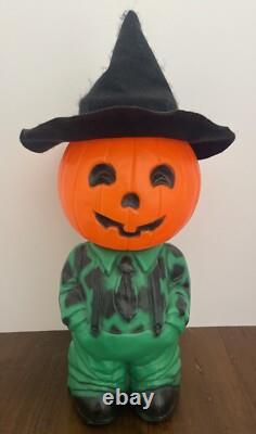RARE Vintage Mr. Blinky Farmer Jack O Lantern Blow Mold Halloween With Hat