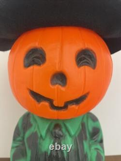 RARE Vintage Mr. Blinky Farmer Jack O Lantern Blow Mold Halloween With Hat