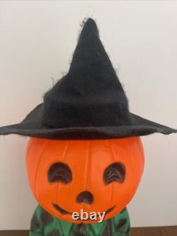 RARE Vintage Mr. Blinky Farmer Jack O Lantern Blow Mold Halloween With Hat