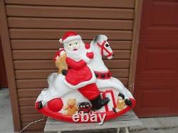 RARE Vintage Union Santa on Rocking Horse Christmas Blow Mold Yard Decor 3' Wide