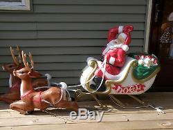 REDUCED Blow Mold Santa Claus NOEL Sleigh and 2 reindeer