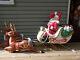 Reduced Blow Mold Santa Claus Noel Sleigh And 2 Reindeer