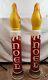 Rare 2 Vintage Empire Blow Mold Noel Christmas Candles Orange And Yellow Flame