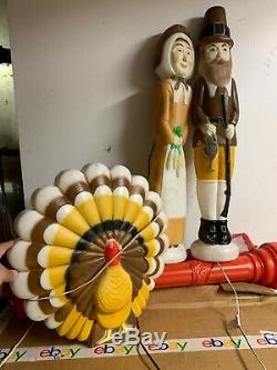 Rare 3 Union Don Featherstone Light Up Blow Mold THANKSGIVING PILGRIMS TURKEY