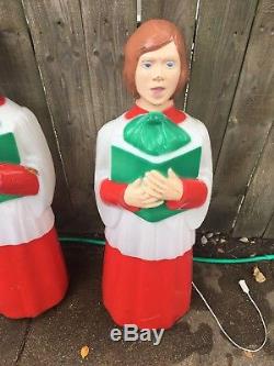 Rare Canada Pair Of Christmas Choir Caroler Girls Books Blow Mold Yard Decor 40