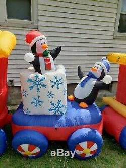 Rare Christmas Gemmy Airblown Inflatable Animated Santa Penguin Elf Train