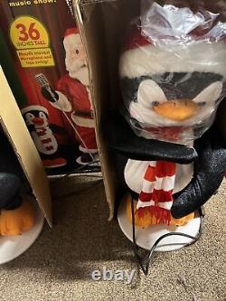 Rare Gemmy 3-Peiece Band Santa and Sing-guins Penguins Animated 36 Tall