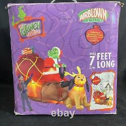 Rare Gemmy How The Grinch Stole Christmas 7' Airblown Yard Inflatable Sleigh