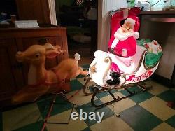 Rare Large Empire Blow Mold Santa Claus Sleigh Reindeer Vtg 36x38 Light Up MCM