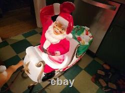 Rare Large Empire Blow Mold Santa Claus Sleigh Reindeer Vtg 36x38 Light Up MCM