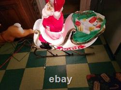 Rare Large Empire Blow Mold Santa Claus Sleigh Reindeer Vtg 36x38 Light Up MCM