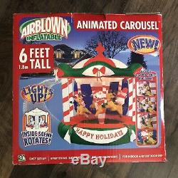 Rare NEW 6 Ft Inflatable Animated Carousel Rotating Christmas Airblown Gemmy