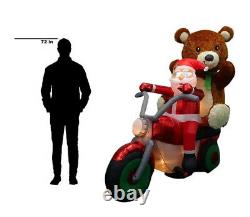 Rare New 6.5 Ft Tall Christmas Santa Claus Motorcycle With Bear Gemmy Inflatable