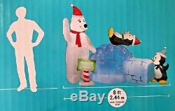 Rare New 8 Ft Long Christmas Polar Bear & Penguin Igloo Scene Inflatable Gemmy
