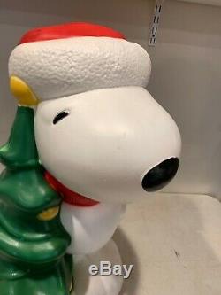 Rare Peanuts Snoopy Woodstock & Tree Lighted Blow Mold Christmas 31 Nice Shape