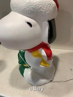 Rare Peanuts Snoopy Woodstock & Tree Lighted Blow Mold Christmas 31 Nice Shape